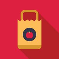 Brown paper bag containing red apple with long shadow vector
