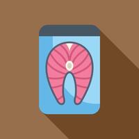 Smartphone showing vacuum packed salmon filet icon vector