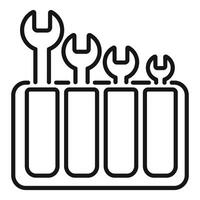 Set of wrenches of different sizes standing in tool organizer box line icon vector