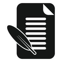 Feather quill pen writing on paper document icon vector