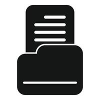 Black glyph document folder icon with paper file sticking out vector
