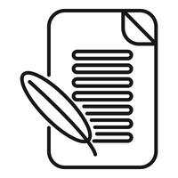 Feather pen writing on paper document icon vector