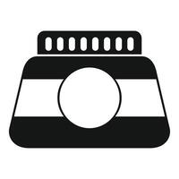 Black and white simple vector icon of a jar having stripes and a circular label