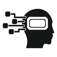 Human head with electronic microchip data transferring system icon vector