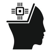 Human head silhouette with computer chip replacing brain vector