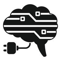 Human brain connected to a plug with electric circuit simulating artificial intelligence vector