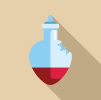 Broken heart shaped flask containing red potion with long shadow vector