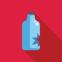 Broken glass bottle with long shadow on red background vector