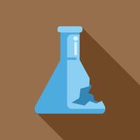 Broken chemical flask icon with long shadow on brown background vector