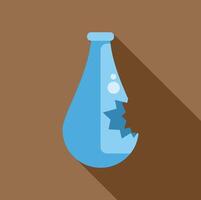 Broken chemical flask with long shadow on brown background vector