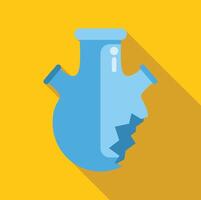 Broken chemical flask casting long shadow on yellow background vector