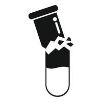 Broken test tube icon representing chemical spill in laboratory experiment vector