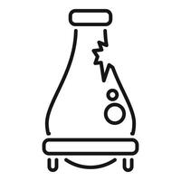 Chemical flask experiment cracking with smoke coming out line icon vector