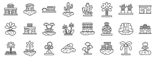 Lake desert icons set. Oasis icons set, embracing the tranquility of desert paradises vector