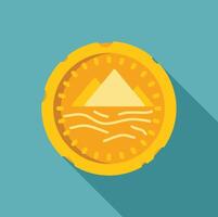Gold coin showing pyramids and nile river with long shadow vector