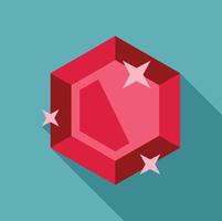 Red hexagonal gemstone shining with stars on turquoise background vector