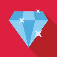 Big shining diamond with glowing stars flat design icon with long shadow vector