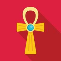 Egyptian ankh cross representing eternal life with long shadow on red background vector