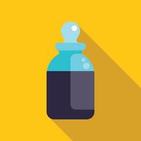 Glass bottle containing dark liquid with pipette on yellow background vector