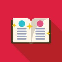 Open book spreading magic with sparkling stars on red background vector