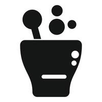 Black mortar and pestle mixing potion icon showing bubbles rising from mixture vector