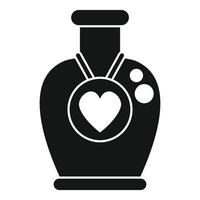 Black love potion bottle with heart pendant hanging on string icon vector