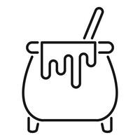 Witch cauldron boiling with magic potion and stick for stirring vector