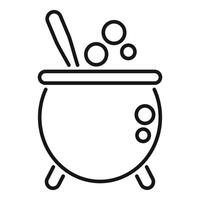 Witch cauldron with boiling potion and spoon line icon vector