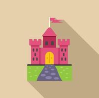 Pink castle with flag waving showing path leading to entrance with long shadow vector
