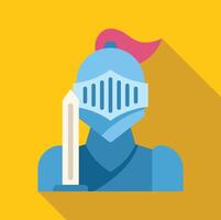 Medieval knight holding sword in full armor flat icon design with long shadow vector