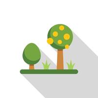 Big fruit tree growing next to small tree with long shadow vector