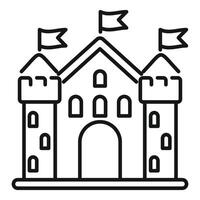 Medieval castle with flags waving on towers line icon vector