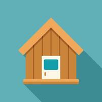 Wooden doghouse with window casting long shadow on blue background vector