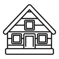 Log cabin facade with three windows and a door, minimalist design icon vector