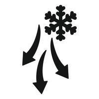 Three arrows pointing down to a snowflake representing cooling system vector