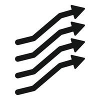 Group of five black arrows pointing up right showing growth vector