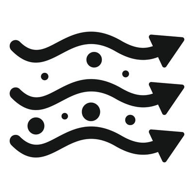 Airflow icon showing air particles moving with arrows