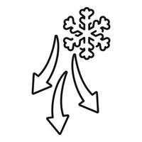 Three arrows pointing down to snowflake representing cooling system vector