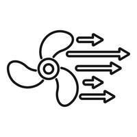 Ship propeller pushing water with arrows showing movement direction vector
