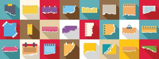 Rip note sheet strip icons set. Torn papers, notes, pieces of paper with shadow effect icons set vector