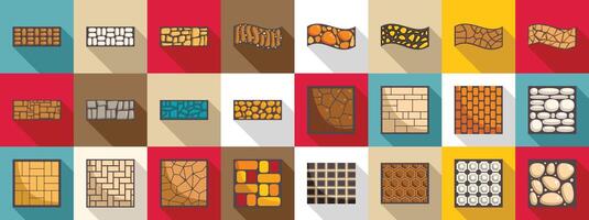 Stone footpath icons set. Set of various paving slabs for building pavement icons in flat style vector