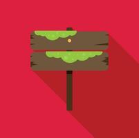 Blank wooden signpost covered with green moss showing direction vector