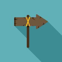 Wooden signpost pointing right with long shadow vector
