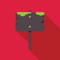 Old wooden blank signboard with nails and moss growing on top is standing on a pole vector