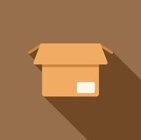 Open cardboard box with label long shadow icon vector