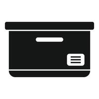 Black silhouette of cardboard box with sticker with lines being closed for shipment vector