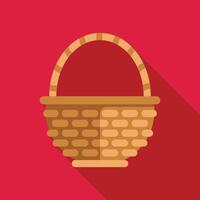 Empty wicker basket with handle on red background vector