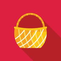 Yellow wicker empty basket with long shadow on red background vector