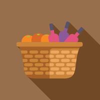 Wicker picnic basket full of food and drinks for a romantic date in the park vector