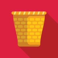 Empty wicker basket with long shadow on red background vector